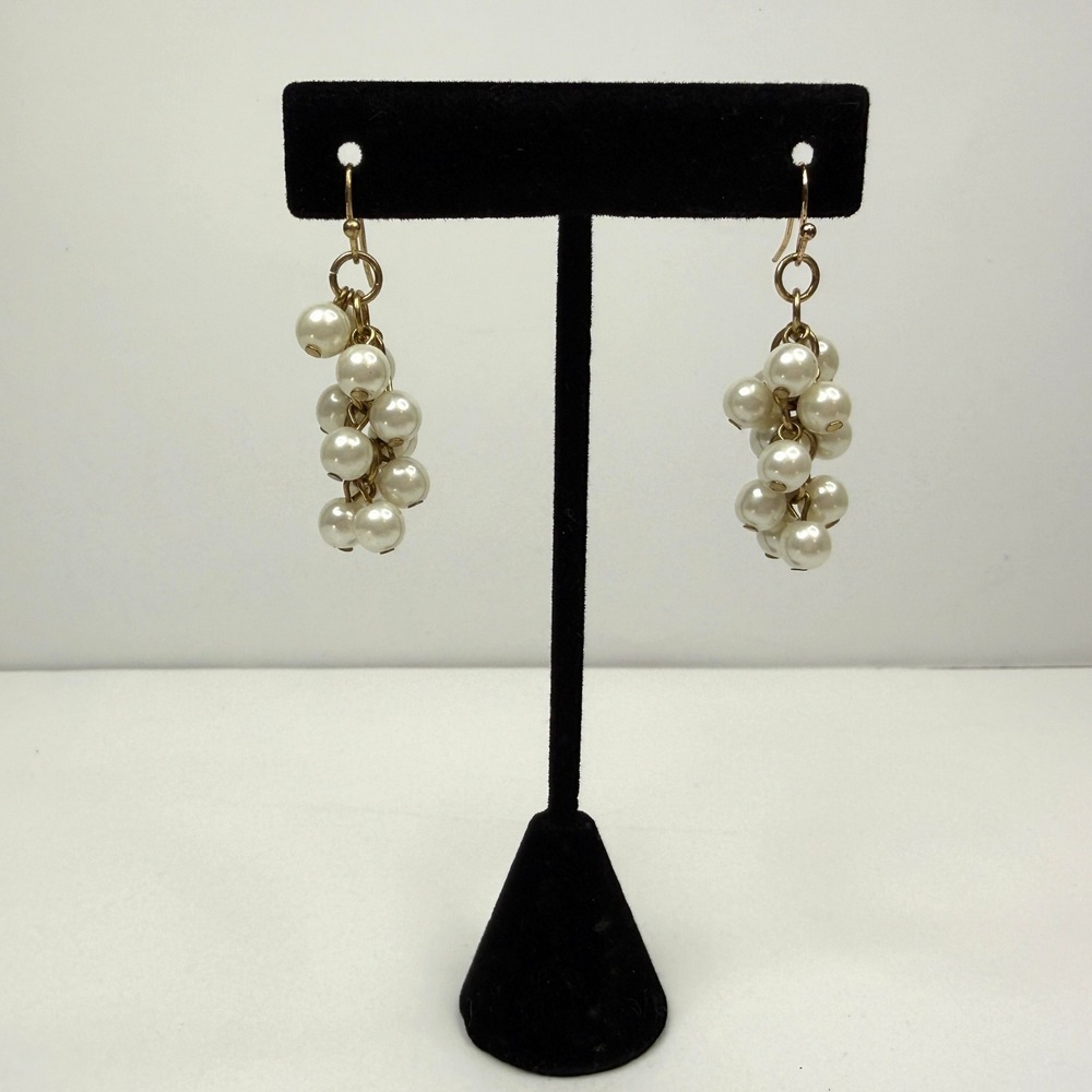 Faux Pearl Cluster Dangle Earrings Gold Tone Drop Statement Jewelry 1.5 in
